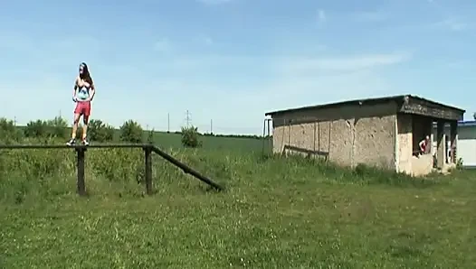 Old grandpa fucks cute teen with big tits outdoors