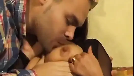 A goggle nympho enjoys a tongue on her big boobs!