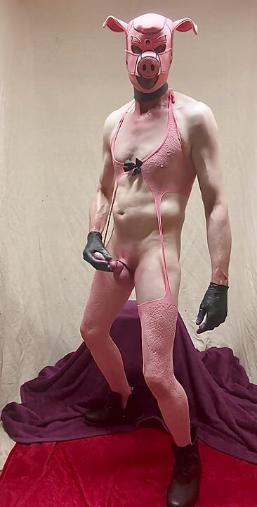Pink Body Stocking With Big Hard Penis
