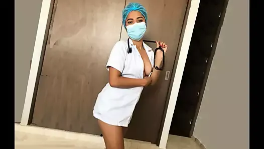 Naughty nurse in sexy lingerie after work