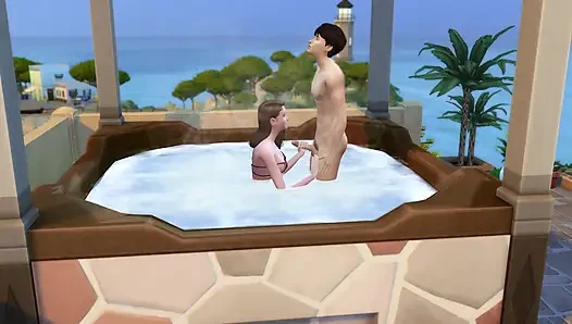 Пара в отпуске, воспользоваться случаем, чтобы потрахаться на гидро. Симы