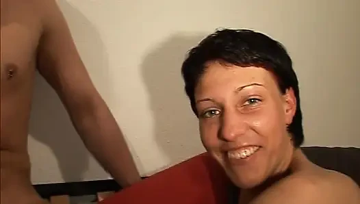 Sexy German sluts sharing stiff rod in blowjob threesome