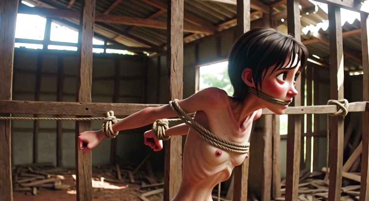 Extrem dünnes mädchen in bondage - verzweifelt auf brasilianischer baustelle