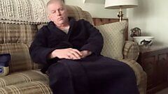 Daddy in robe stripping down to tnt socks and masturbating
