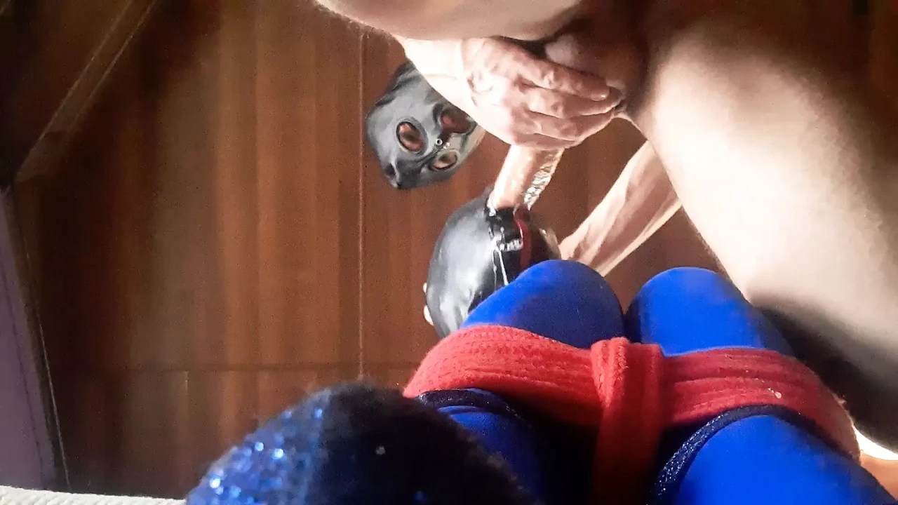 Bound and hooded girl taking big cock in her mouth – oral creampie