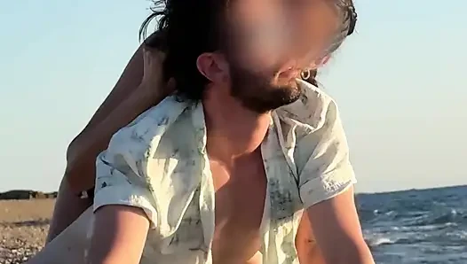 Hotwife Pegs Her Man Hard On Public Beach At Sunset