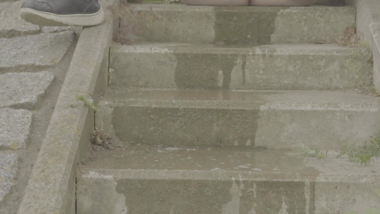Young Ginger Girl Pisses on the Staircase