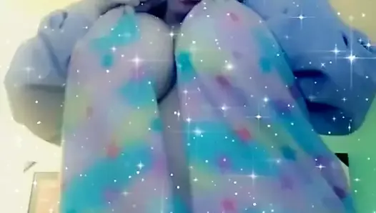 Solo pinky powers bouncing big fake boobs pajamas