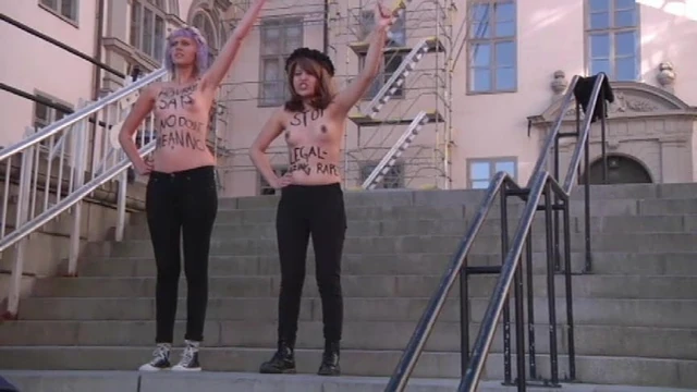 Topless FEMEN protest in Sweden