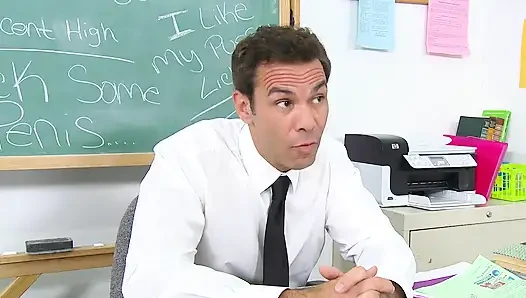 Big boobs babe sucks teachers cock to get extra credit