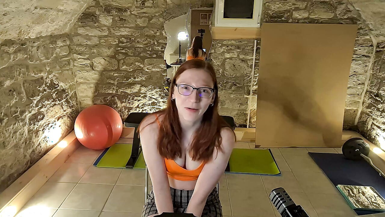 Redhead camgirl masturbates in the basement of her BFF