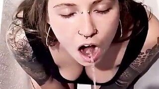 There is a girl's mouth - find some urine