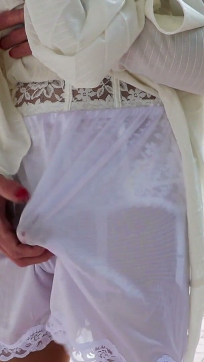 Wanking MILF In A Sheer Pleated Gown | Clip 2