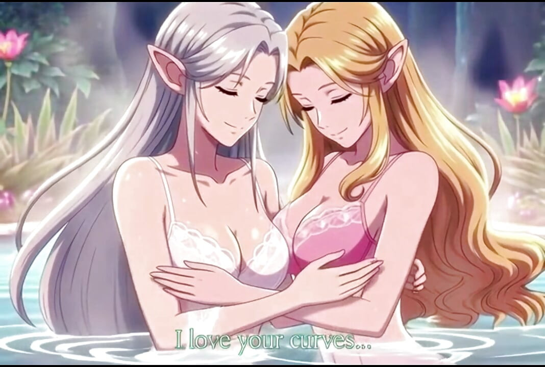 Two beautiful lesbian elves share an intimate night in a magical hot springs