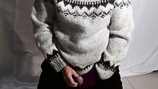 Schnelles Sweater-Fetisch-Sperma, isländischer Pullover und Cordhosen ... Masturbation, Solo, Wolle