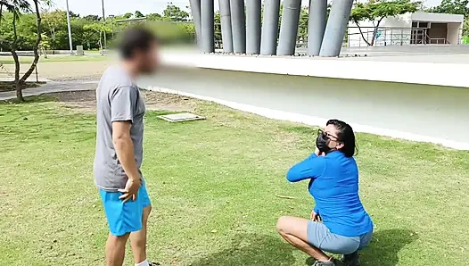 Athletic man finds a stranger in the park and invites her to his house to do kinky things.