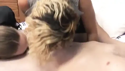 Lusty brunette girls with  huge tits deepthroats a fat dick