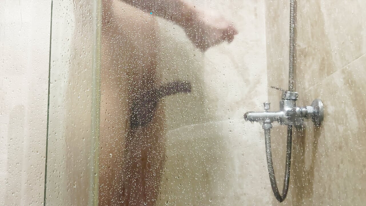 foreskin boy wash his penis and masturbating and cum at bathroom