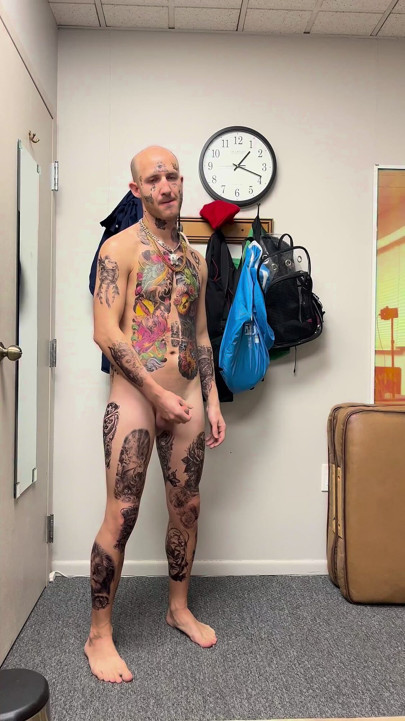Face Tatted Twink Jerking While Dildo Fucked