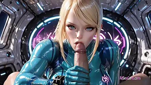 Floating above metal floors Samus straddles hard her tight body turning zero gravity into sweaty hot sex (AI)