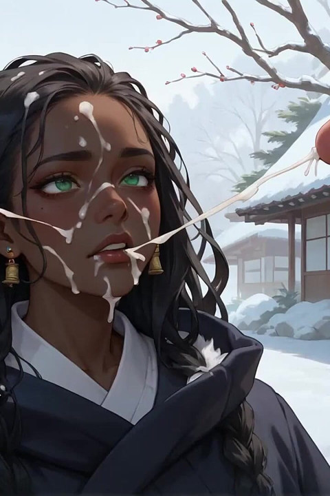 Ebony, Horny, Slutty, and Messy for the First Time in a Snowy Village.
