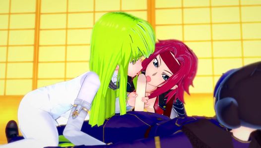 Cc y kallen se divierten con lelouch: parodia de code geass