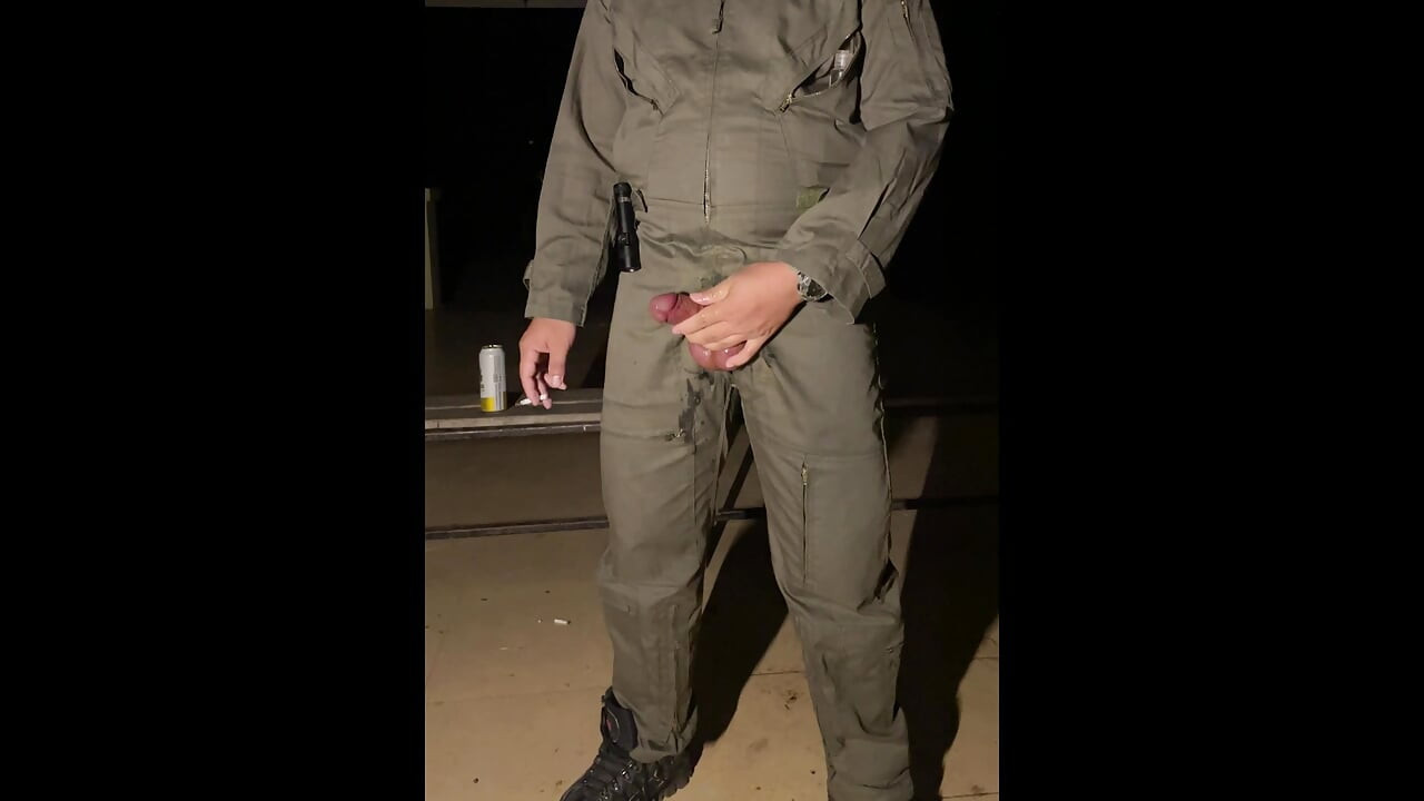 After work is done decide to jerk off in my mechanic jumpsuit and shoot a creamy load - wet with precum lube