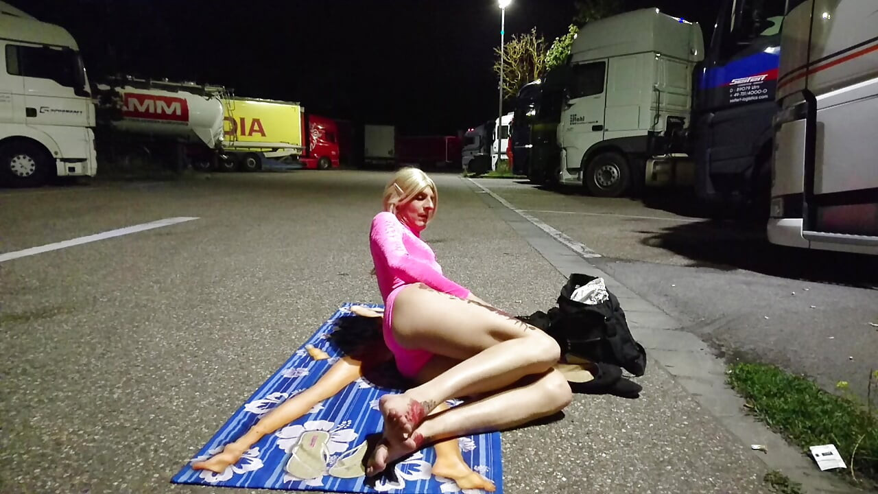 Undressing and masturbating at the truck seat