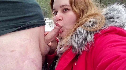 Young chubby Clarice sucks horny dick in the woods, lots of cum on her pretty face and tits