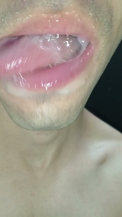 Cum in my mouth, play with your cum, and swallow it, close-up, naughty gay, tongue, sloopy | Clip 3