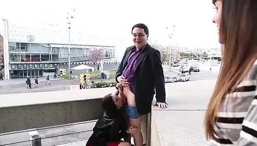 Young Rebecca Volpetti gives a public blowjob to Andrea Dipre