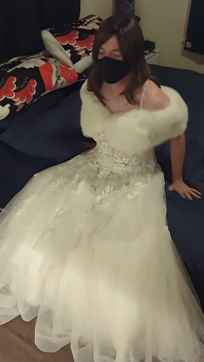 Emotional moment from "Making love to bride's luxurious wedding gown and white fur shawl"