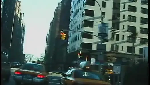 Commuter redhead carpools with creep who debases her in car in city traffic