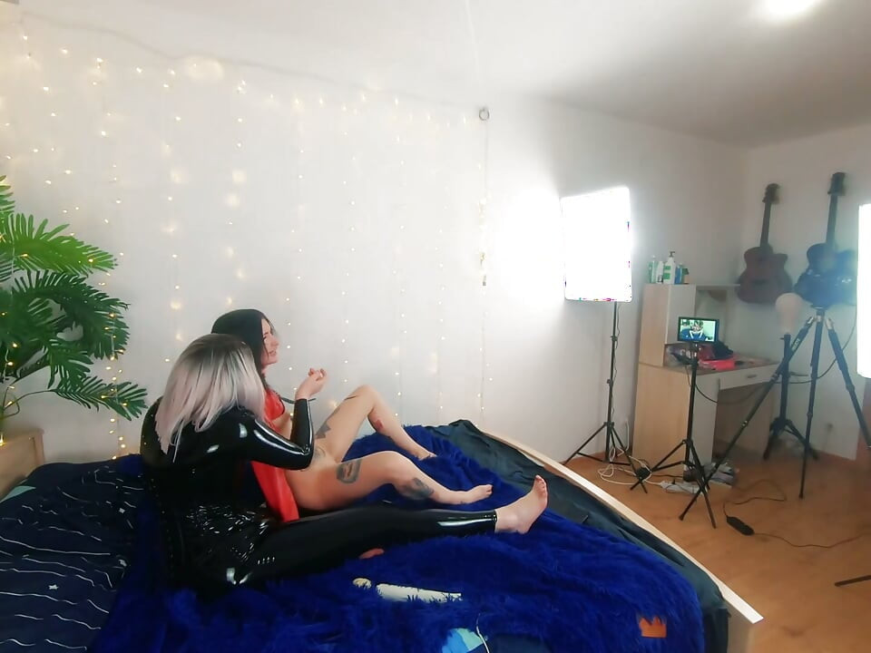 Backstage of Pretty Lesbian Fetish Girls Doing Sex Video. Positive Femdom, Sex Play, Latex Leather