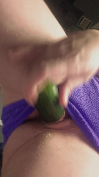 Im so horny I can't help but shove a big cucumber deep in my pussy wishing it was my daddies thick cock