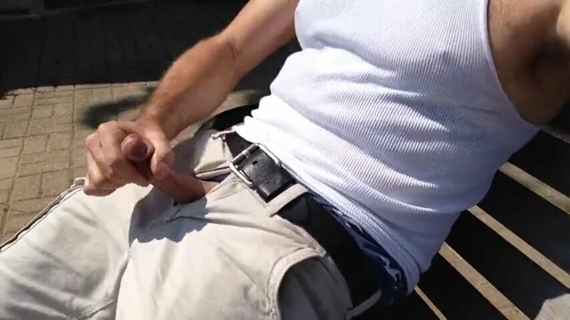 Jerking and cumming in public on the riverside