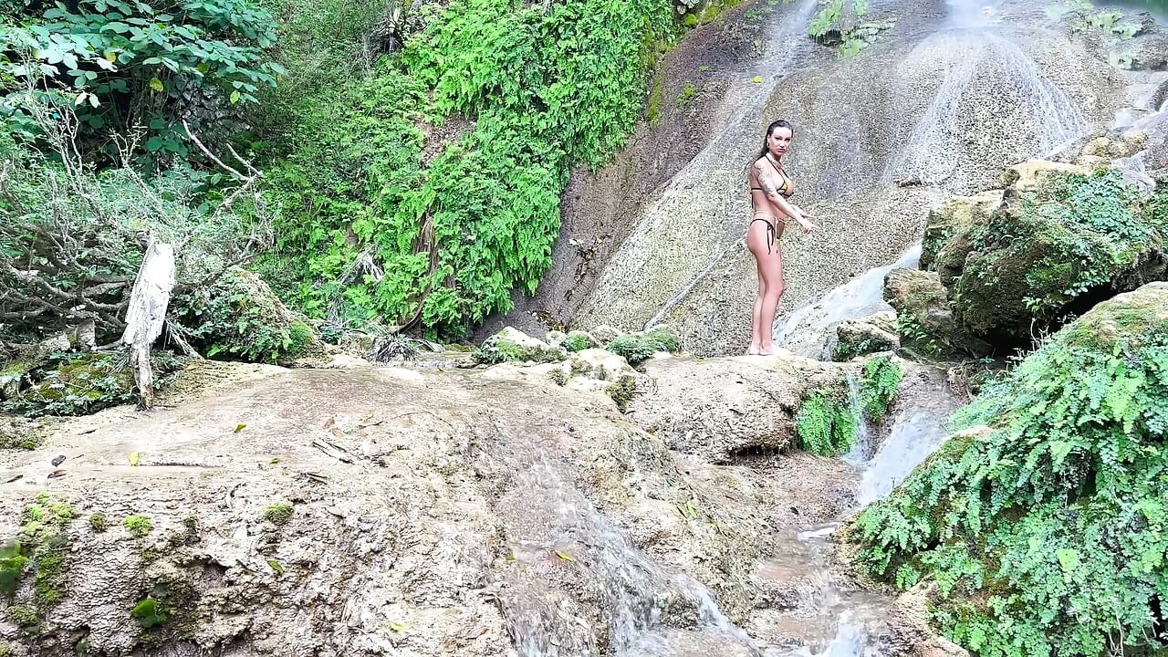 Monika Fox In Yellow Bikini At Waterfall