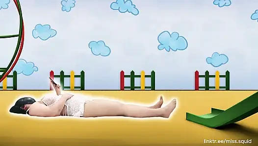 Мисс Кальмар занимается упражнениями в белом нижнем белье