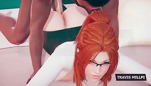 Profesor semok rambut merah merangkak masuk ke dalam kacamata fantasi kantormu pakai kemeja ketat, sikap nakal