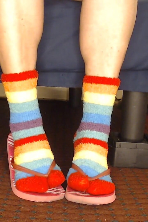 Fuzzy Socks in Pink Flip Flops