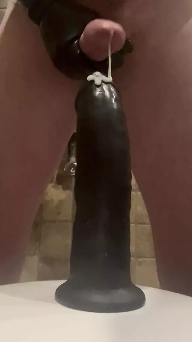 Cumming on my big black dildo then using it as lube to fuck my ass