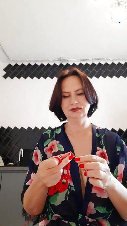 She was knitting a new bra