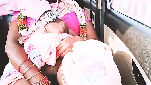 Indian Car Sex Pink Saree Bhabi Try to Fucking with Boy Friend. Telugu Firty Talks.