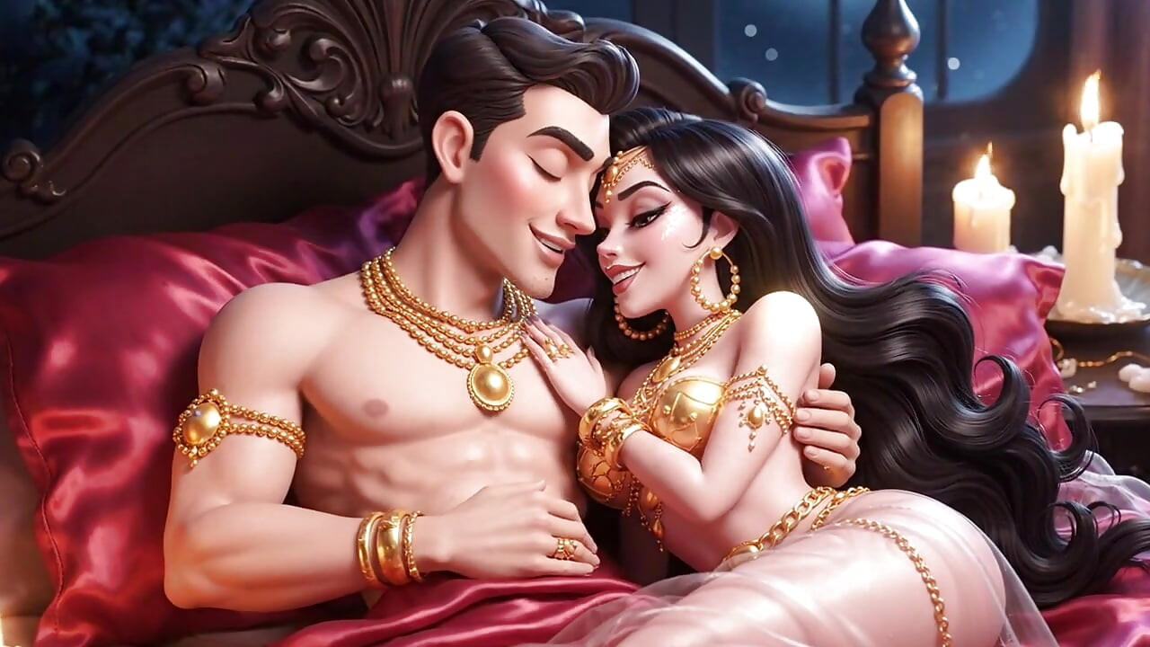 Lyxiga tecknade älskare intimt sovrum romantik samlingsvideo - GuldPrydnad sensuell animerad passion