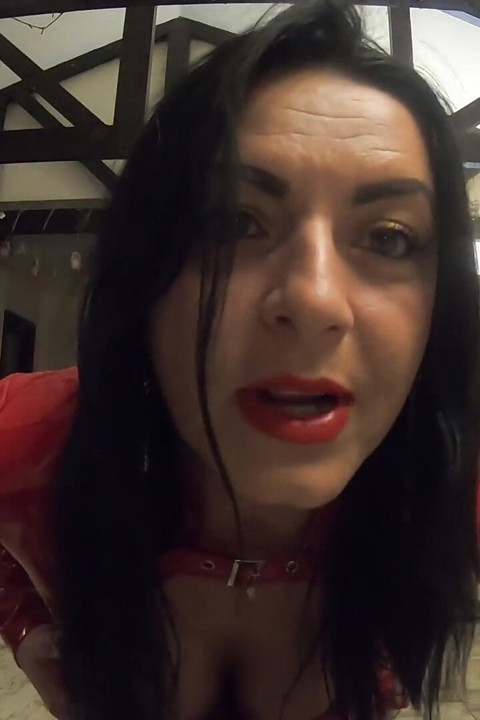 Red Leather Dress and Thigh High Boots Tease. Tight Fit, No Bra and Pure Anticipation