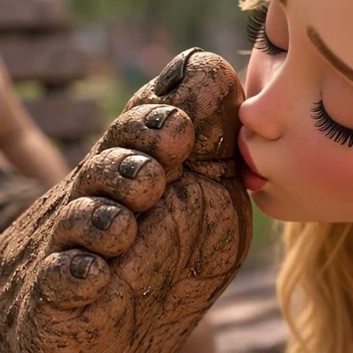 Woman Worships and Cleans Dirty Street Feet with Her Tongue