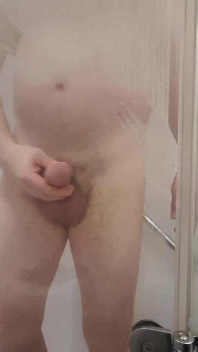 Old man in shower cums