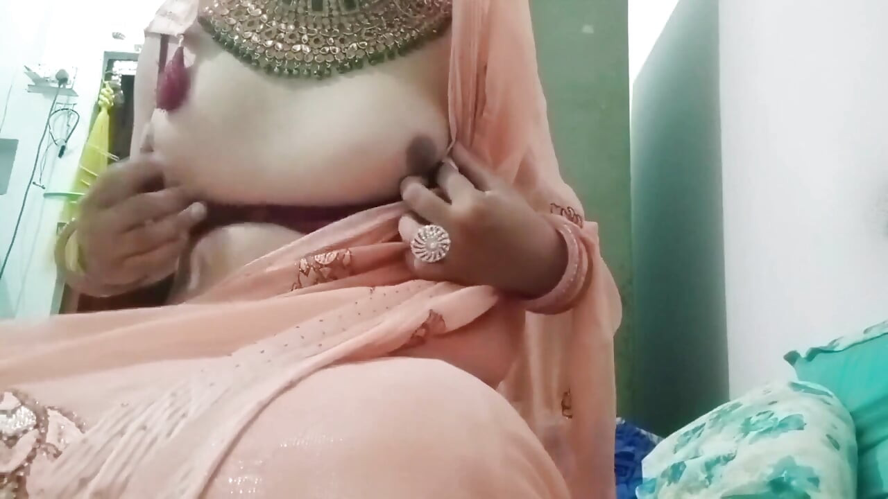 Indian Gay Crossdresser Bottom Gaurisissy Pressing Her Big Boobs and Fingering in Her Ass in Silky Saree