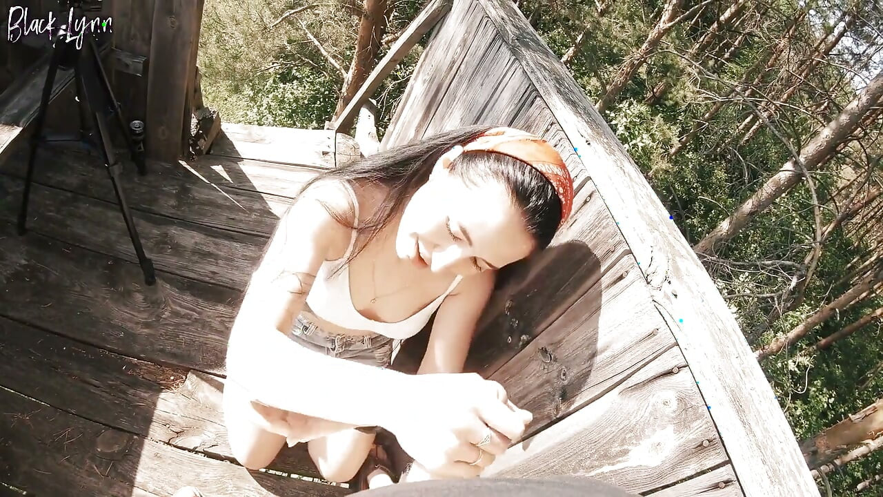 Blowjob Turned to Face Fuck and Throatpie on the Tower Near the Forest - Hot Brunette Stifled on Cum