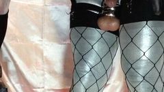 SISSY BITCH IN SILVER AND BLACK SHOW PLAYS FUCKING 2